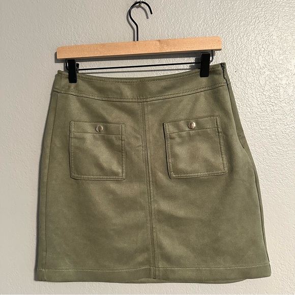 ANN TAYLOR LOFT PETITE Army Fatigue Faux Suede Pocket Shirt Skirt in 4P - Picture 4 of 7